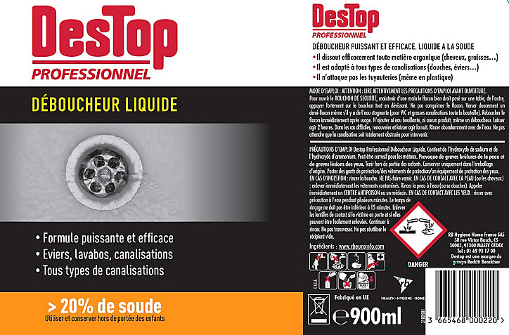 Déboucheur liquide Destop Professionnel 900ml