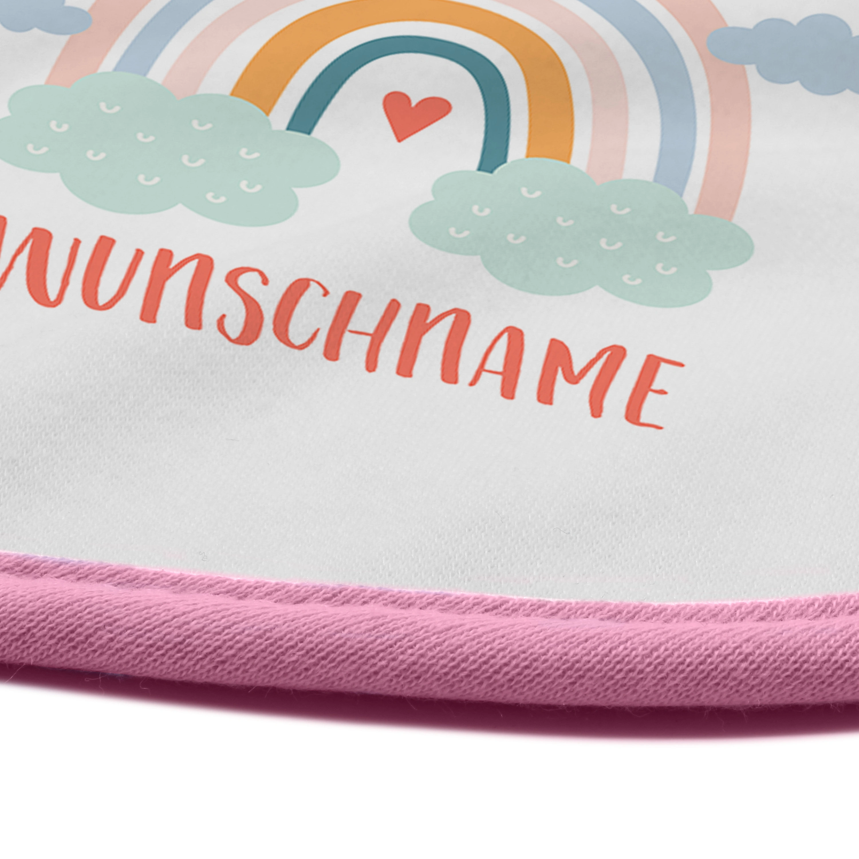 Baby-Lätzchen mit Namen, rosa (Motiv: Rainbow)