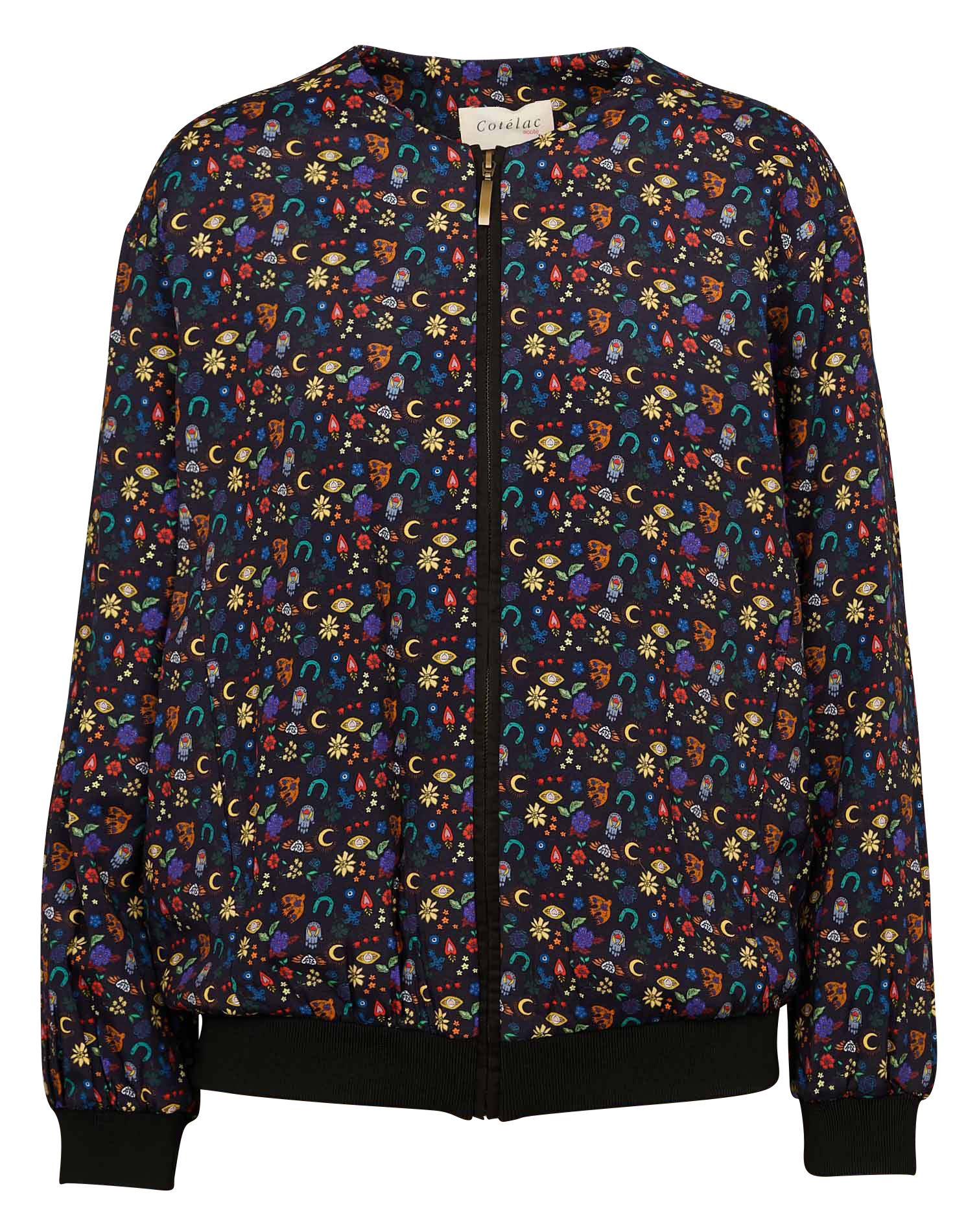 CRYSTAL - Blouson zippé à col rond et imprimé graphique| Noir