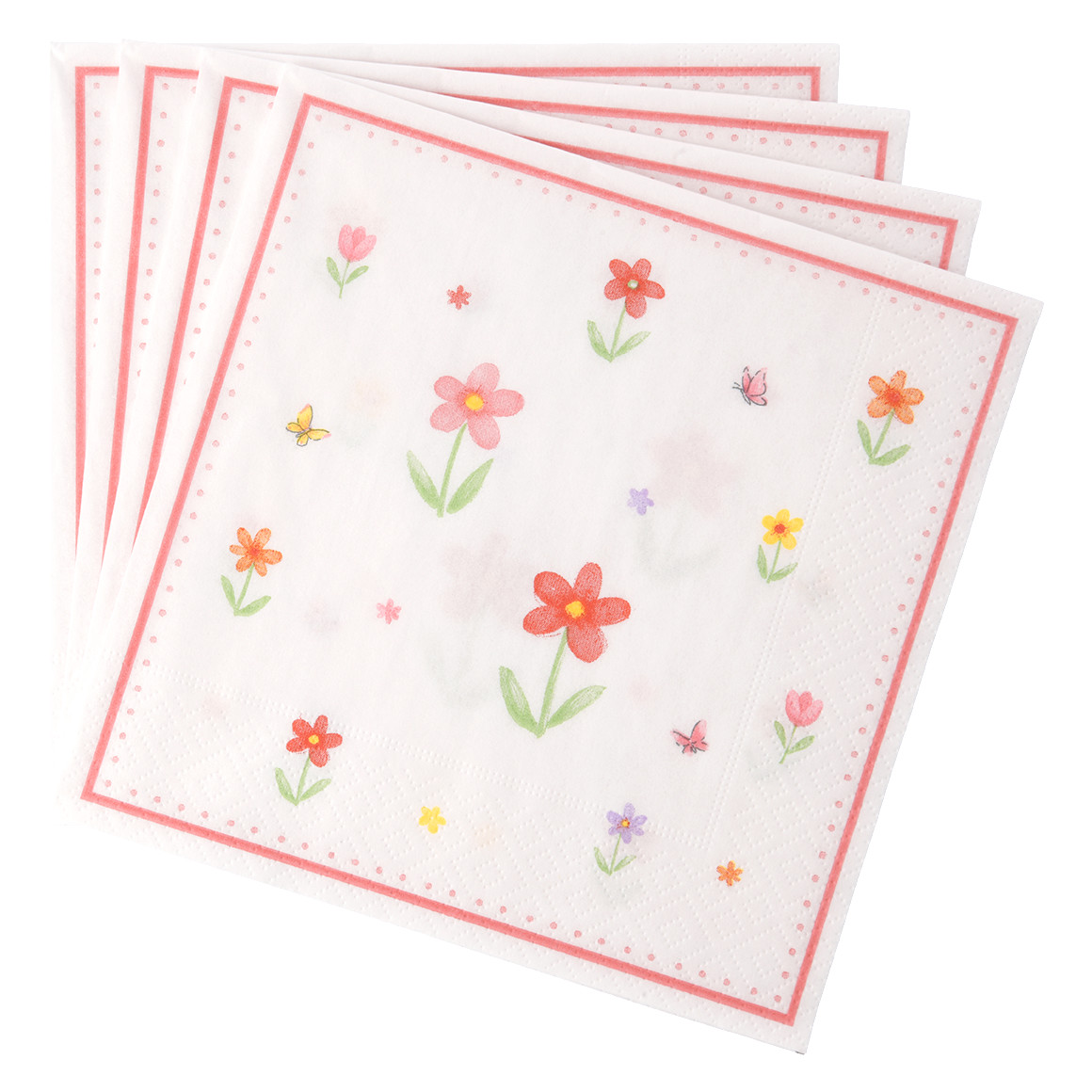 20 Servietten mit Blumen Dessin hellrot / weiss / bunt