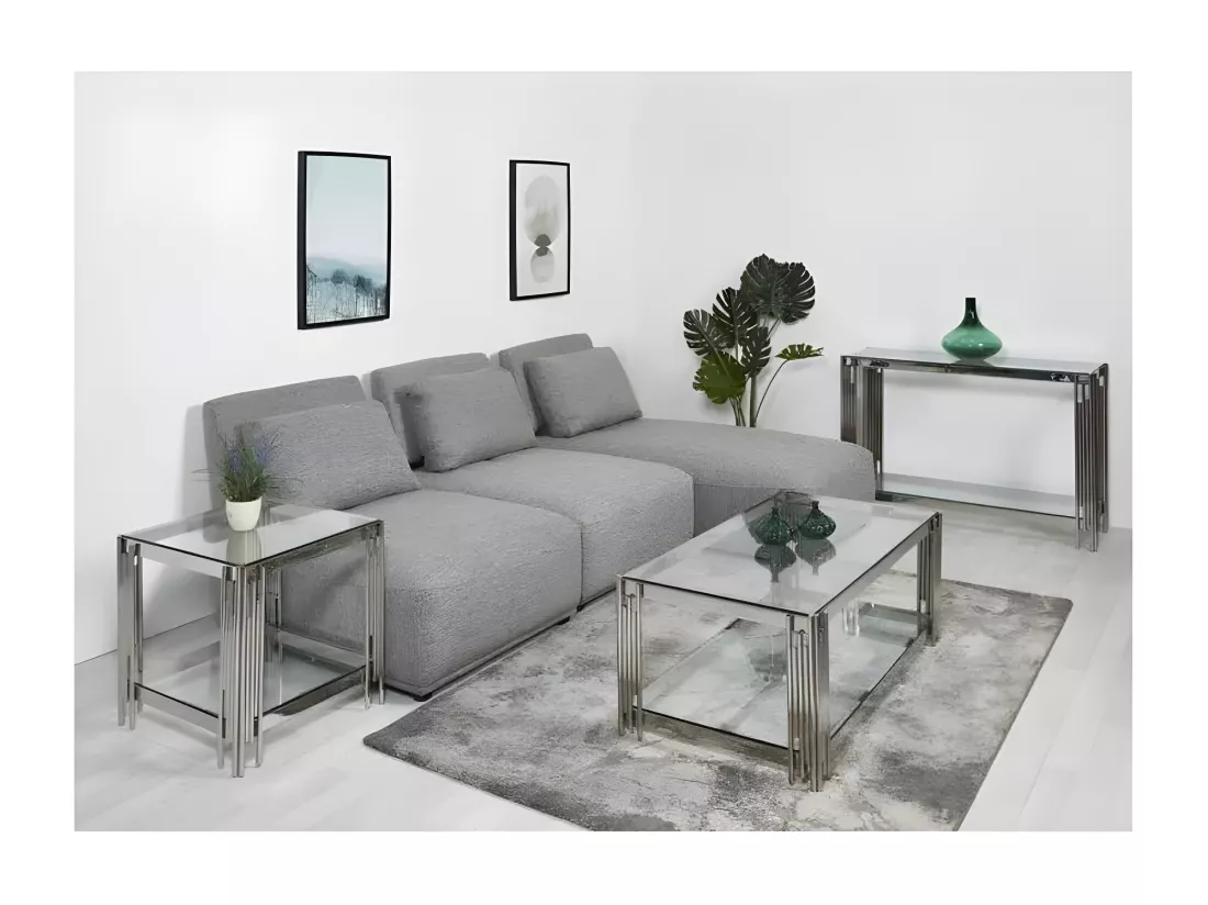 Console FLUTE Chrome verre Transparent 120x40x78 cm
