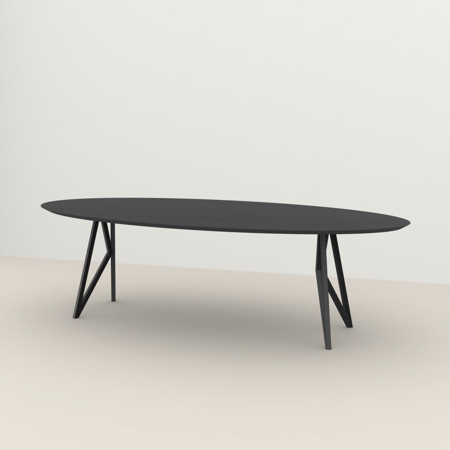 Studio HENK tafel Butterfly Ovaal - zwart frame, zwarte beits 220 x 120 | Zwarte Beits | Verjongde Rand | Frame Zwart
