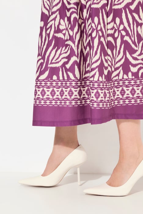 Jerseykleid, A-Linie, florales Muster, Bordüre