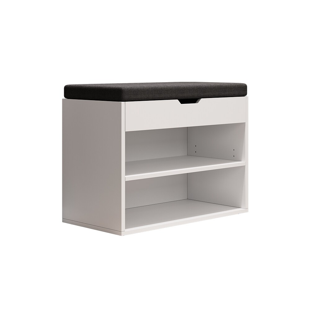 Oskar-Store Schuhbank Titus Weiß, 60 x 45 cm, Schuhregal mit Sitz, Klappdeckel, Fächer