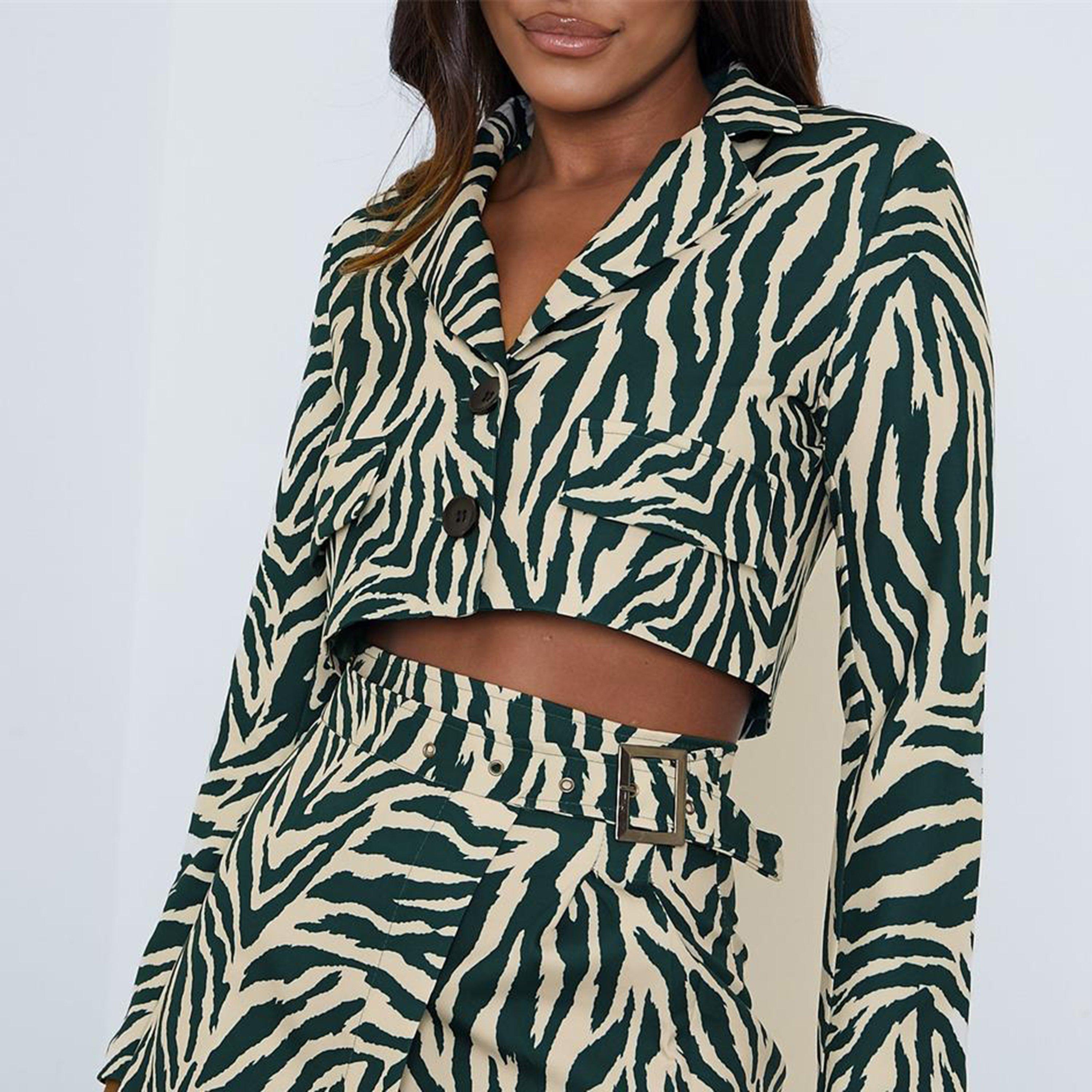 I Saw It First ISAWITFIRST Cropped Zebra Printed Blazer