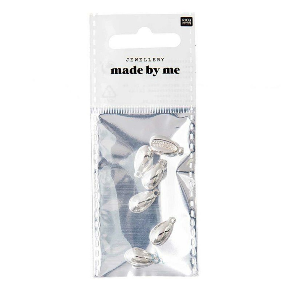 6 perles - coquillage argent - 1 perforation