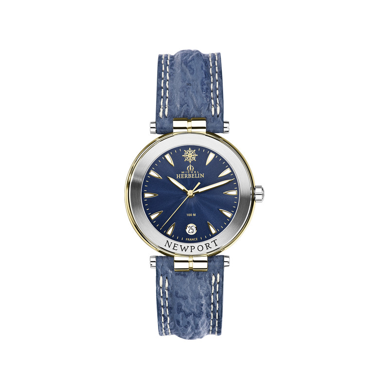 Montre Herbelin Newport homme acier bracelet cuir bleu