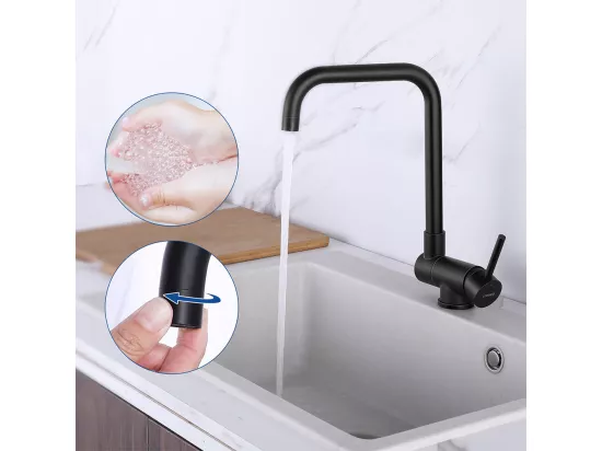 Robinet Cuisine Inox Rabattable Pivotant à 360°,Mitigeur Cuisine Pliable Contre Fenêtre, Robinet Mitigeur Evier Eau Chaude/Froide,Noir