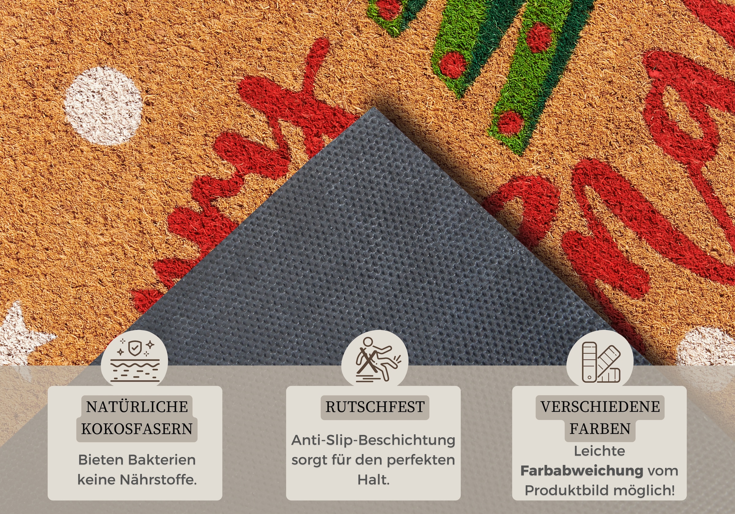 HANSE Home Fussmatte »Kokos Merry Christmas Tree, Türmatte« rechteckig 15 mm Höhe Schmutzfangmatte, Rutschfest, Outdoor, Weihnachten, Kokosmatte, Flur