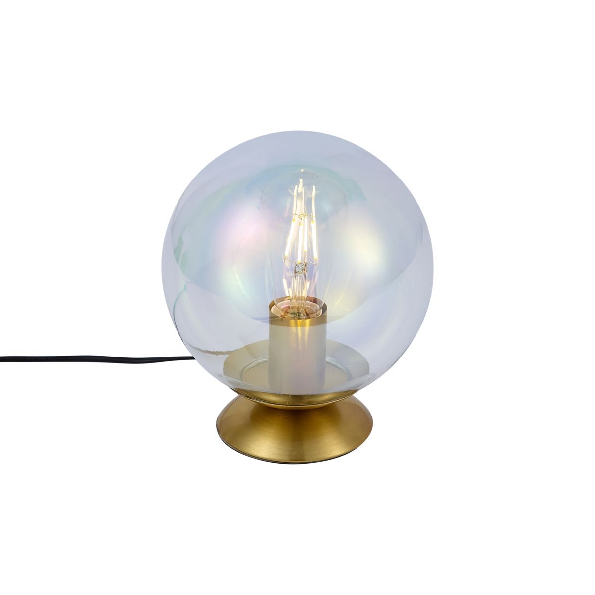 Art deco tafellamp messing met smoke regenboog glas  - Pallon