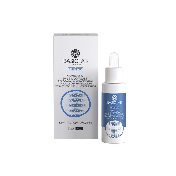 BasicLab Esteticus Moisturizing Face Emu-Gel met 6% Ectoïne en Sneeuw Lotus Stamcellen 30 ml