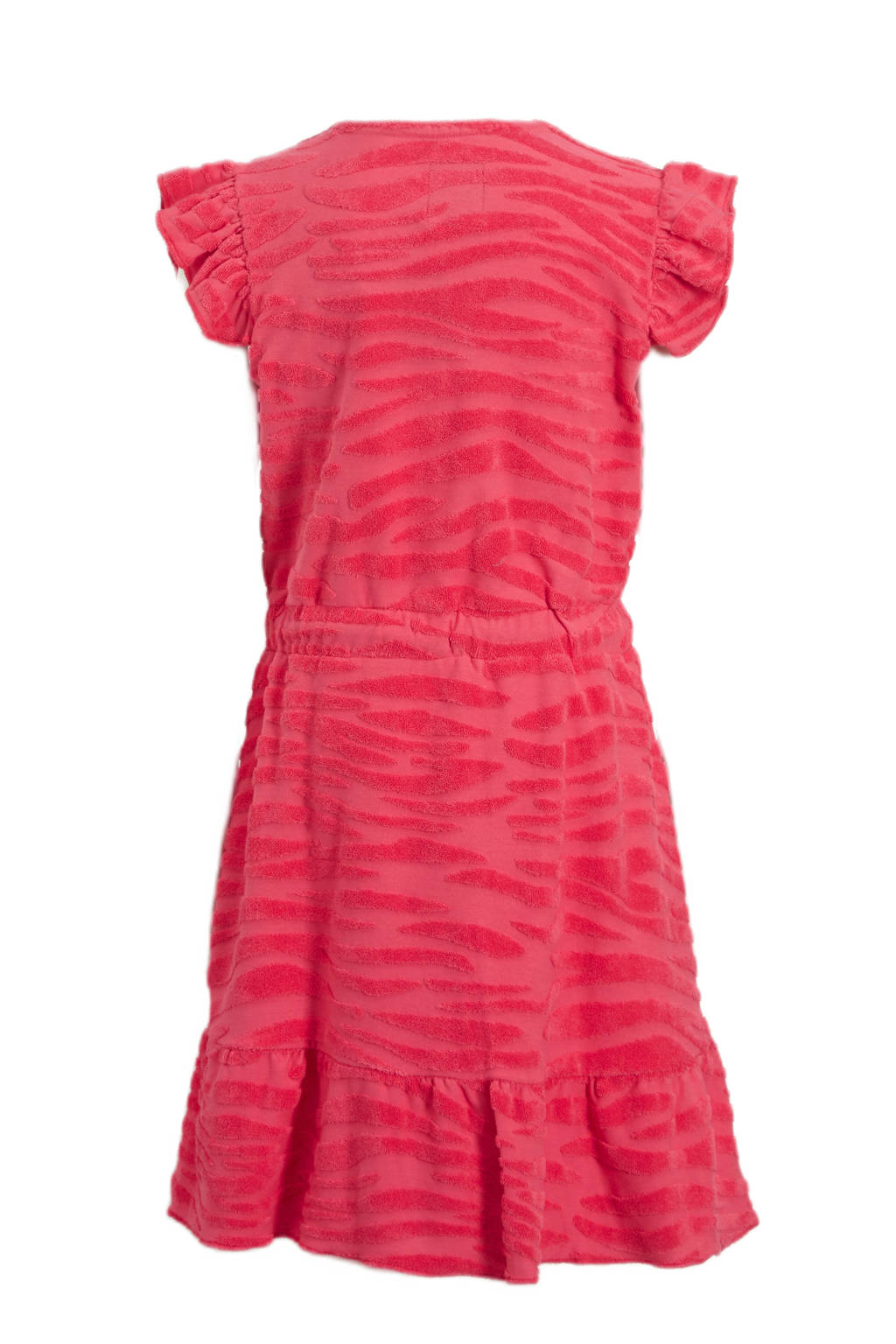 Me & My Monkey badstof A-lijn jurk Marloe met zebraprint en ruches roze