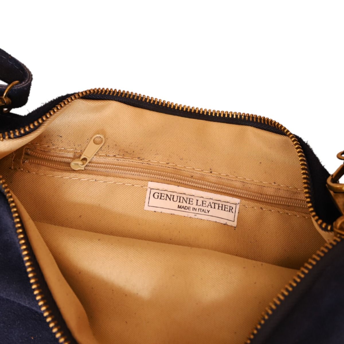 Sac à mains à franges daim bleu nuit Maison Suzanne