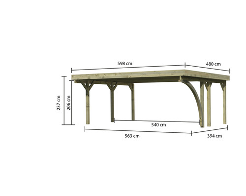 Dubbele carport Karibu Caan 1 variant B 598 x 480 cm drukgeïmpregneerd