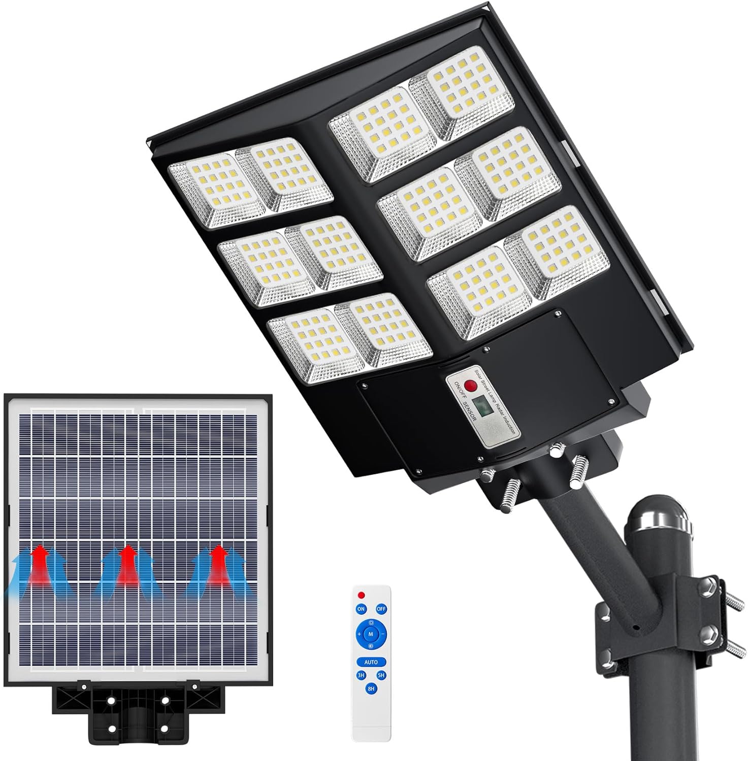 JAYNLT 1000W Solar Straßenlaterne für Außen, 6500K Solarlampen mit Bewegungssensor, Flutlicht Dämmerung bis Morgengrauen, IP67 Solar Wegeleuchte im Freien für Gärten Garage, Hof