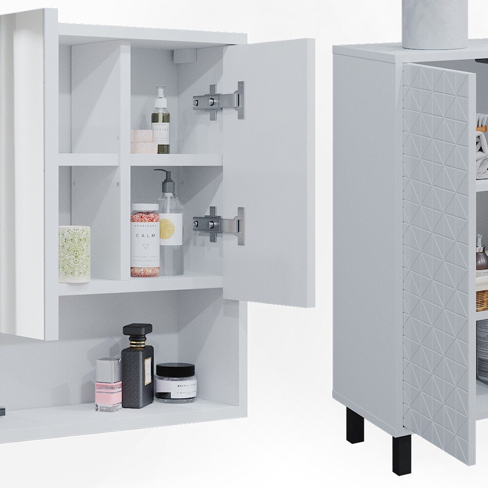 Vicco Badmöbel-Set Agasta weiß, Badezimmerschränke 3D Optik