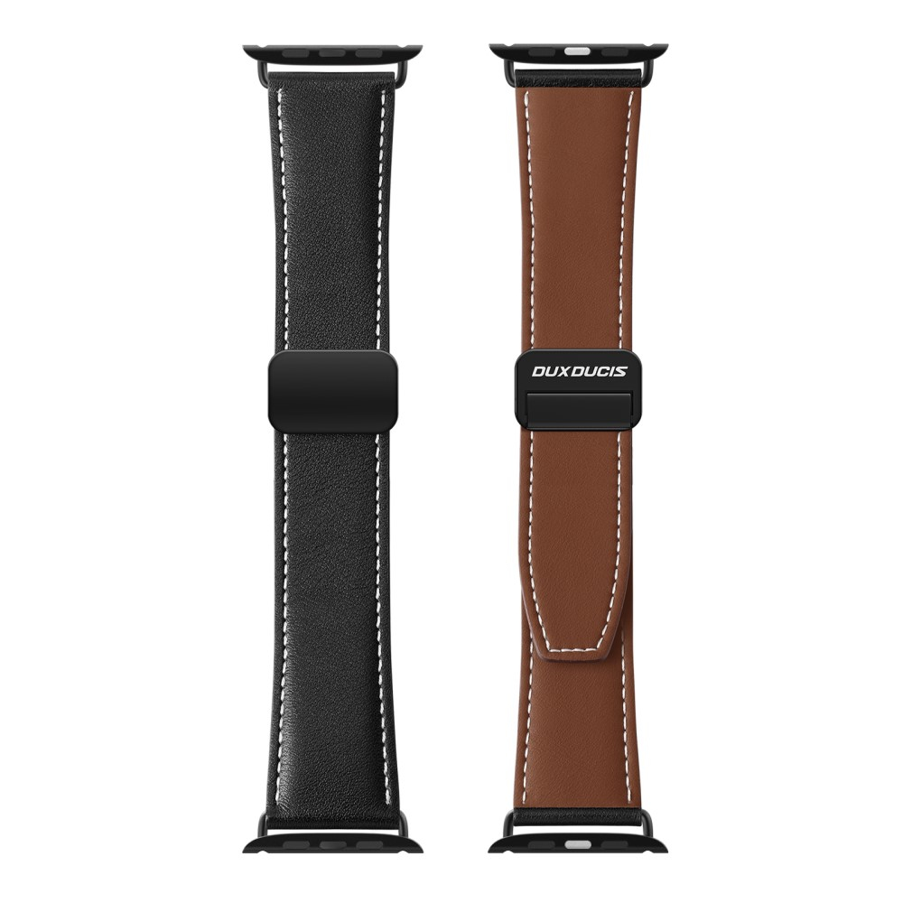 Apple Watch (49/46/45/44 mm) Echtleder Armband mit Magnet-Verschluss (Gelenkumfang 185-245mm) - Schwarz