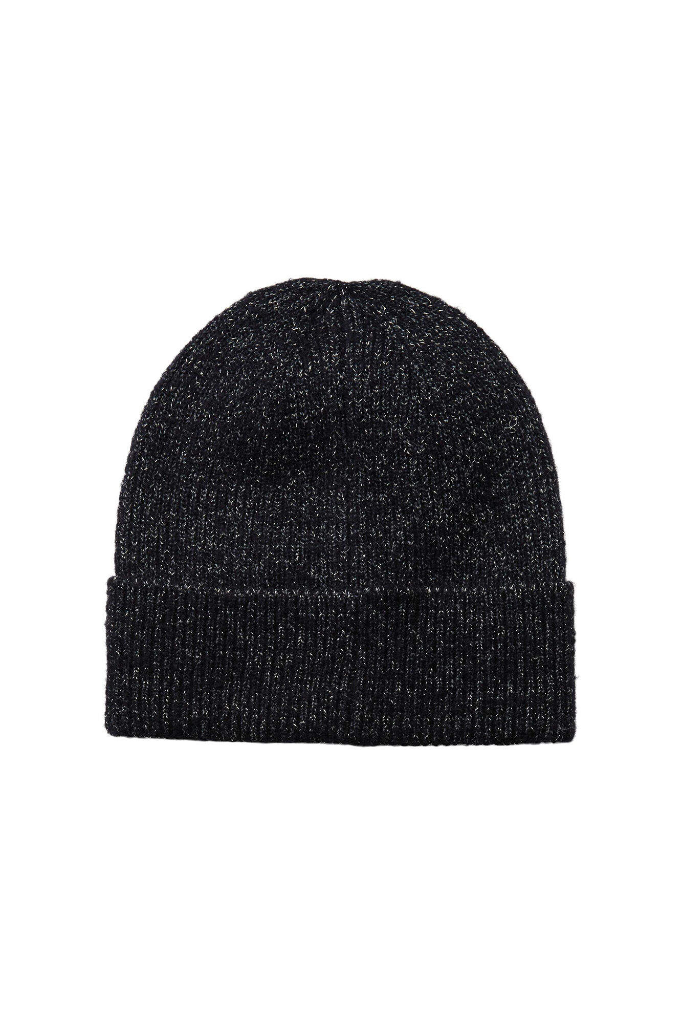 Gorro de tricô com detalhe em lurex. Estampa de flor em formato de diamante em um dos lados. Textura macia e aba dobrada.