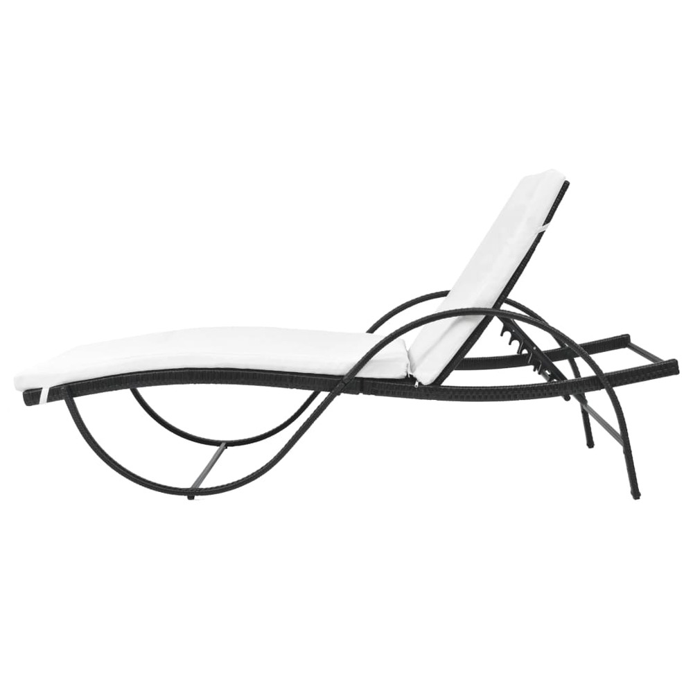 Transat chaise longue bain de soleil lit de jardin terrasse meuble d'extérieur avec coussin et table résine tressée noir 02_0