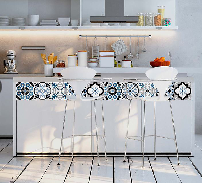 6 bandes adhésives motif Azulejos L.4,8 x H.195 x l.0,4cm - bleu et noir