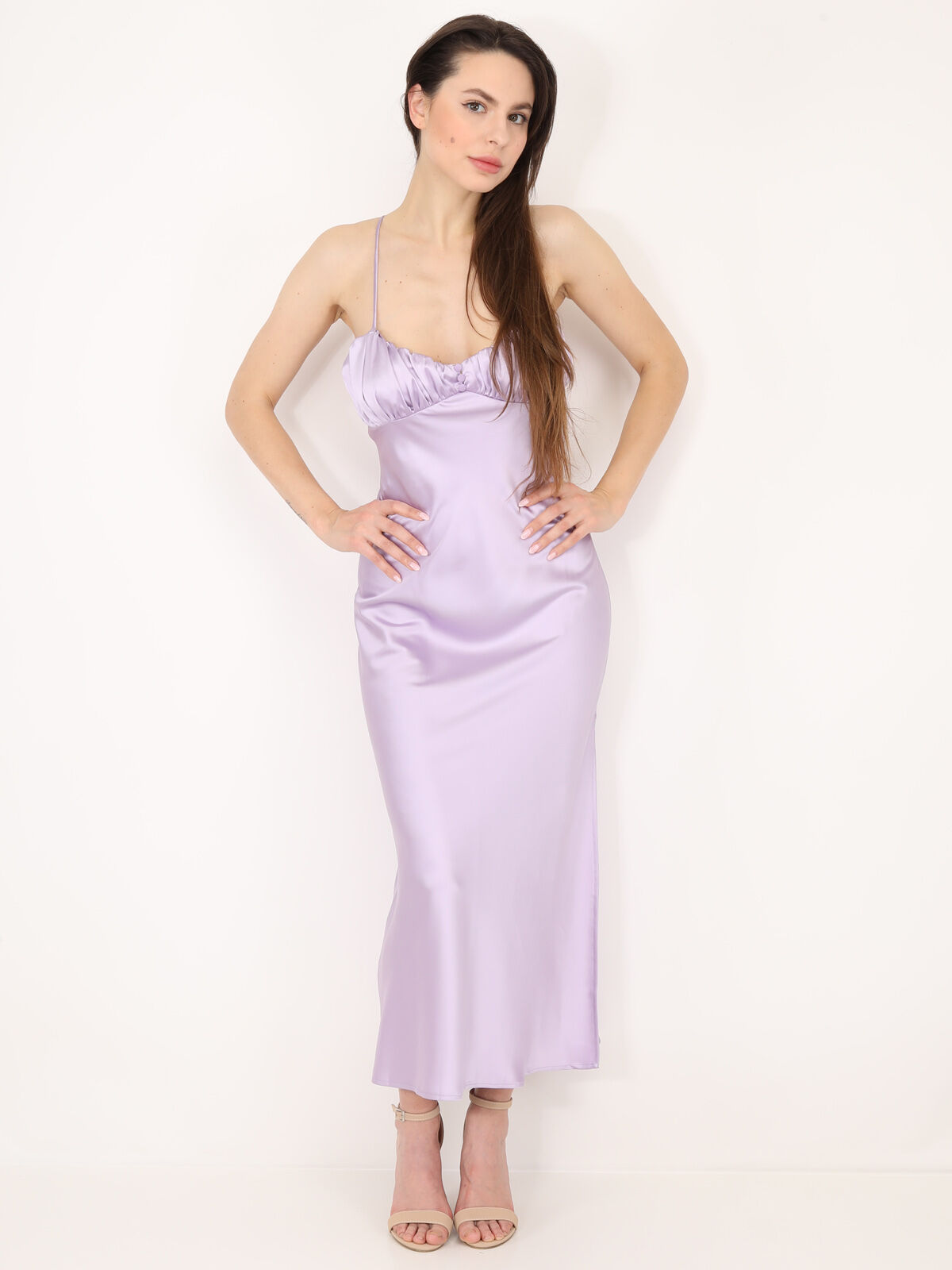 Robe satinée style corset froncé- Lilas
