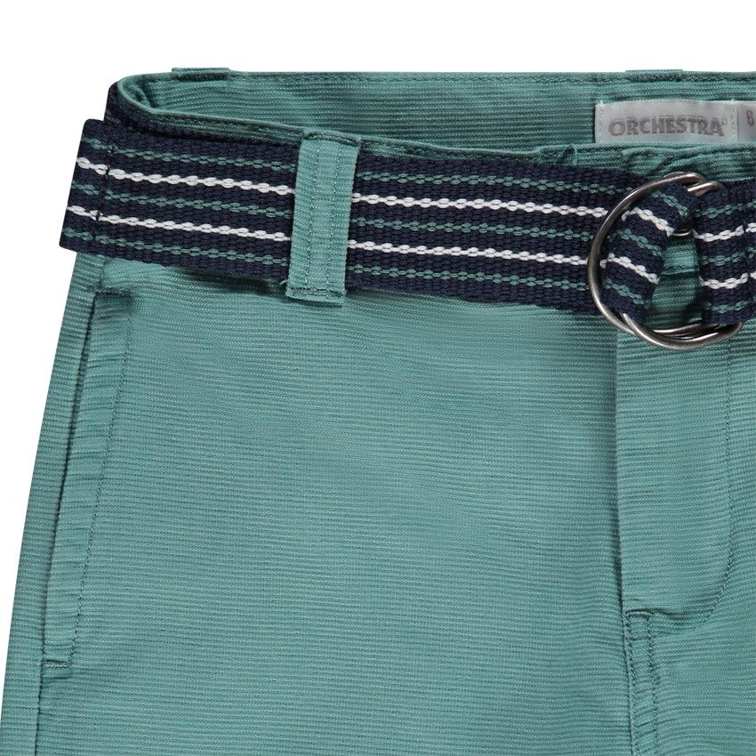 Bermuda en coton avec ceinture rayée à double boucles pour garçon - Kaki