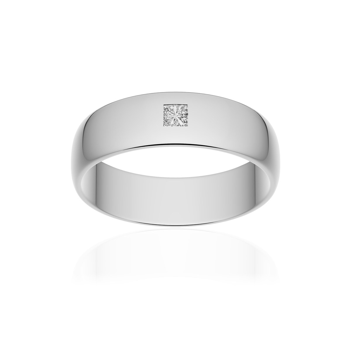 Alliance or 750 blanc poli demi-jonc 5,5mm diamant princesse