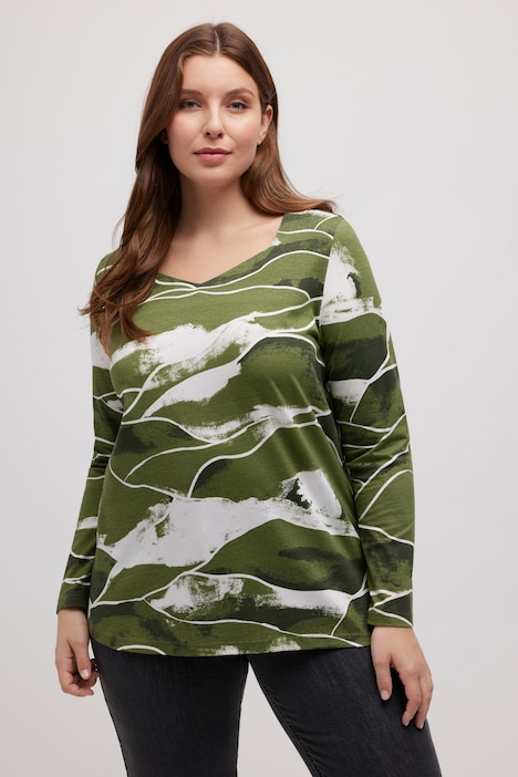 Shirt, Landschaft, Herzausschnitt, Langarm, Biobaumwolle
