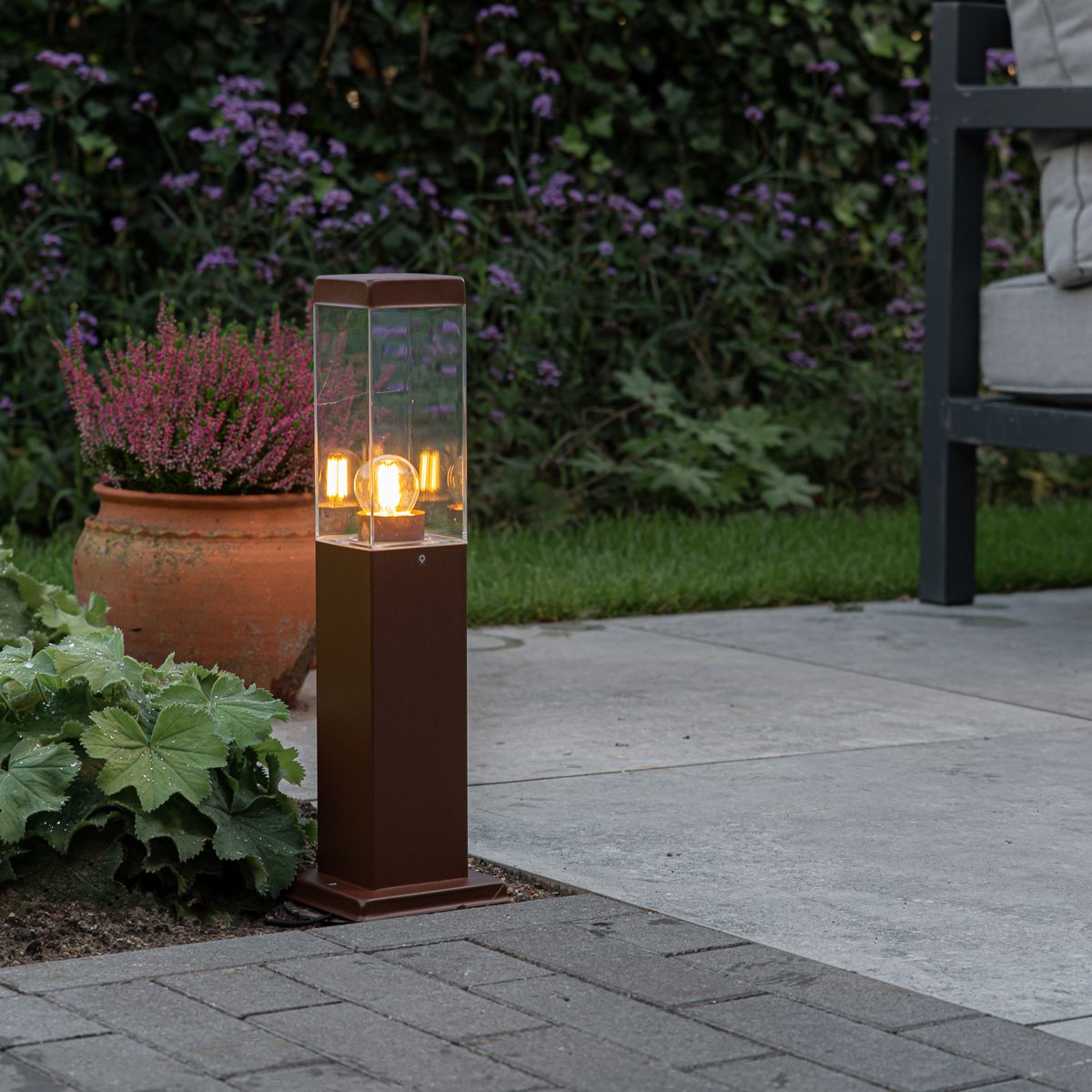 Buitenlamp roestbruin met grondpin en kabelmof 45cm IP44 - Malios