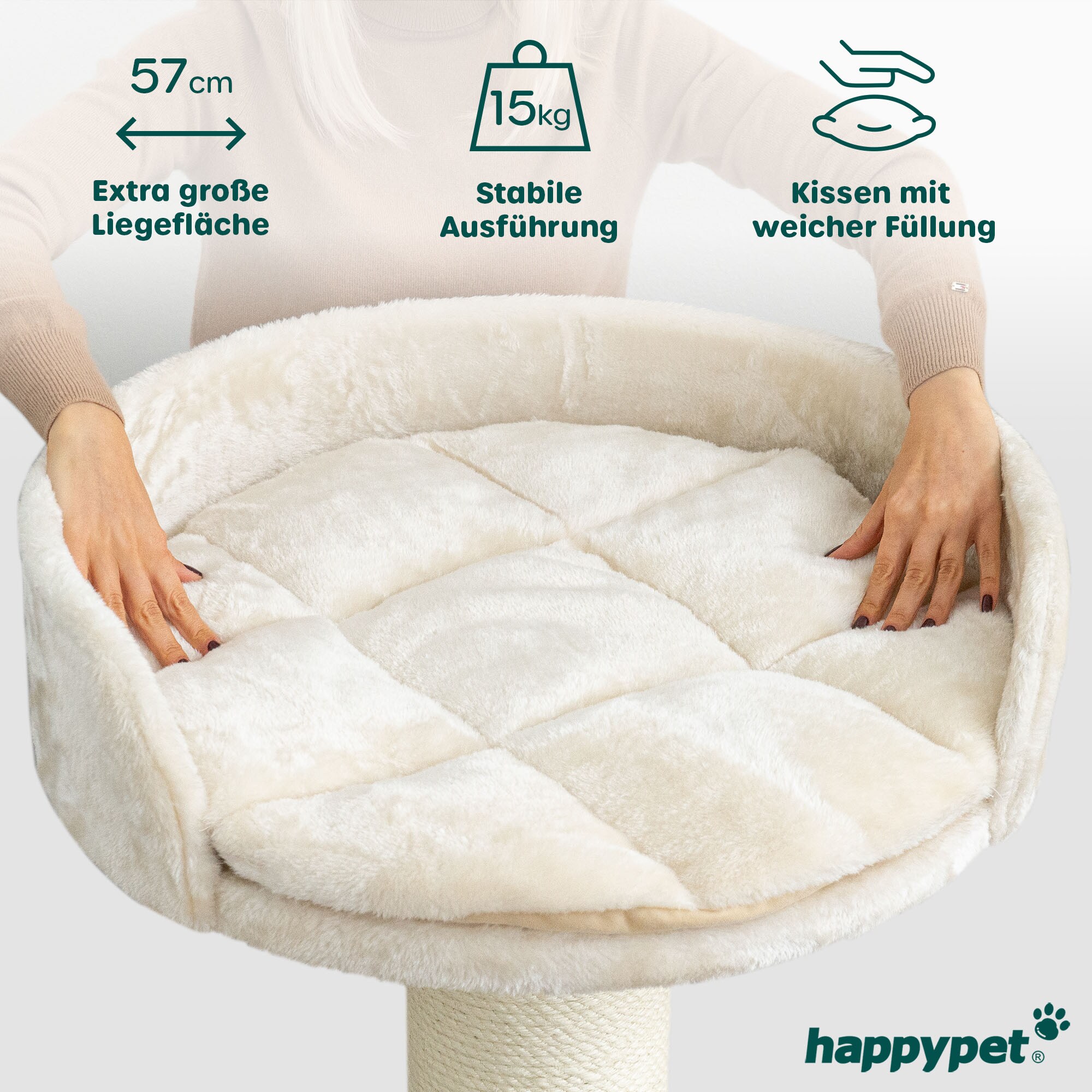 Premium Kratzbaum Grosse Katzen Stabil 'Freddy' – 150 cm Großer Katzenbaum | Creme