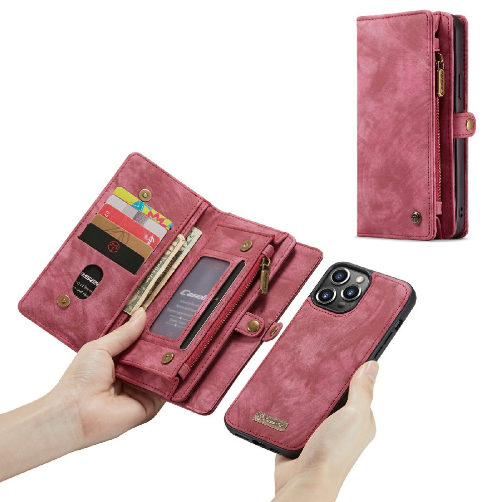 iPhone 13 Pro 2in1 Leder Tasche   Magnet Hardcase Karten Etui - Rot