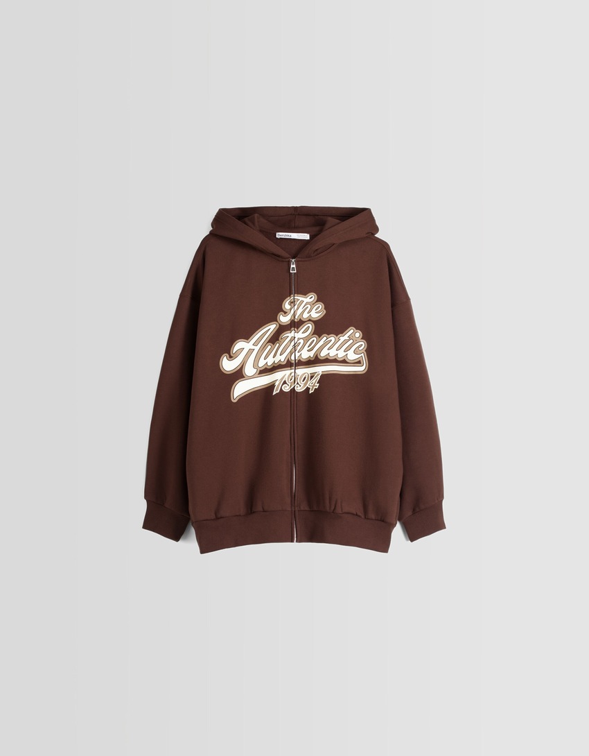Moletom oversized com zíper e estampa