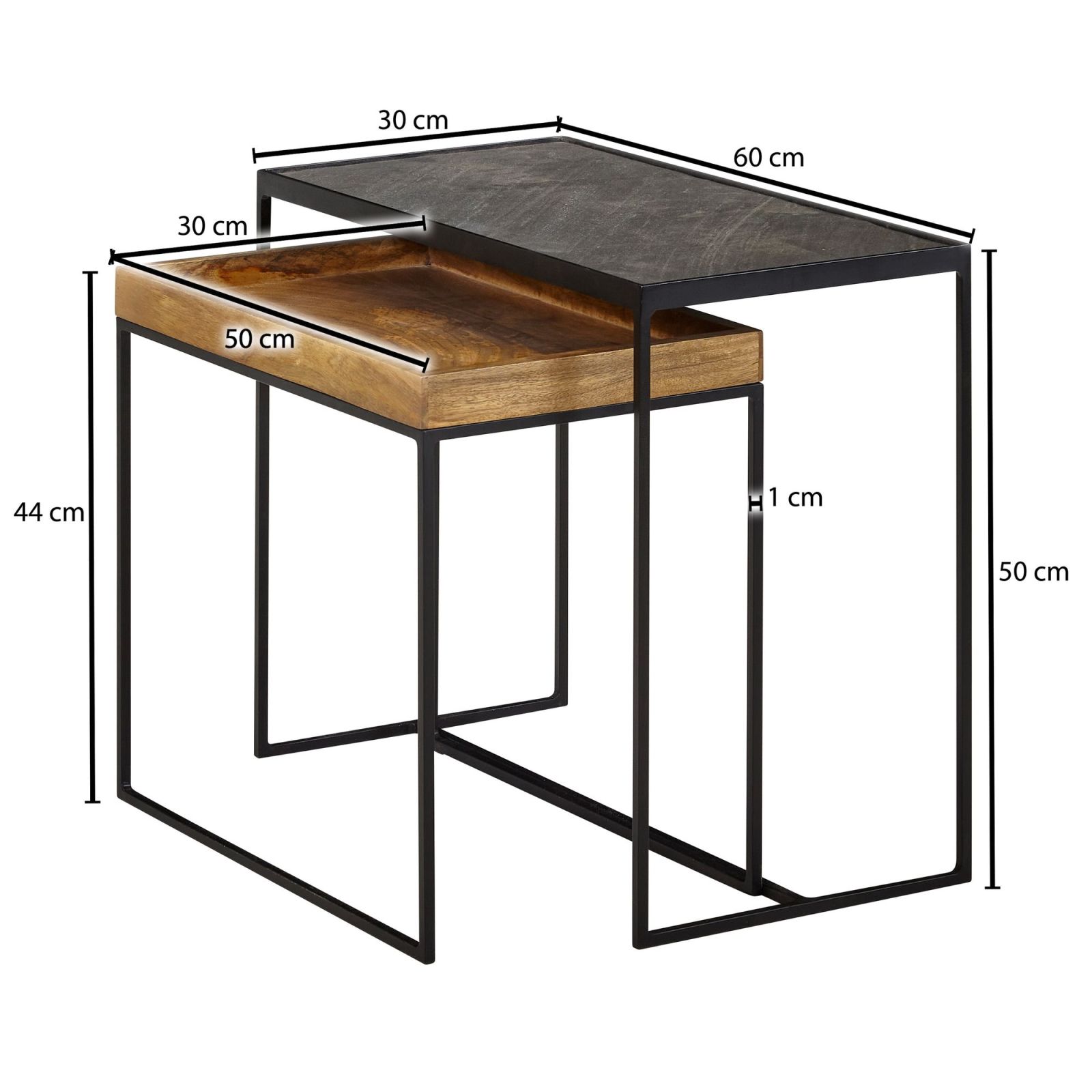 2er-Set Beistelltische - braun - schwarz - 60 cm