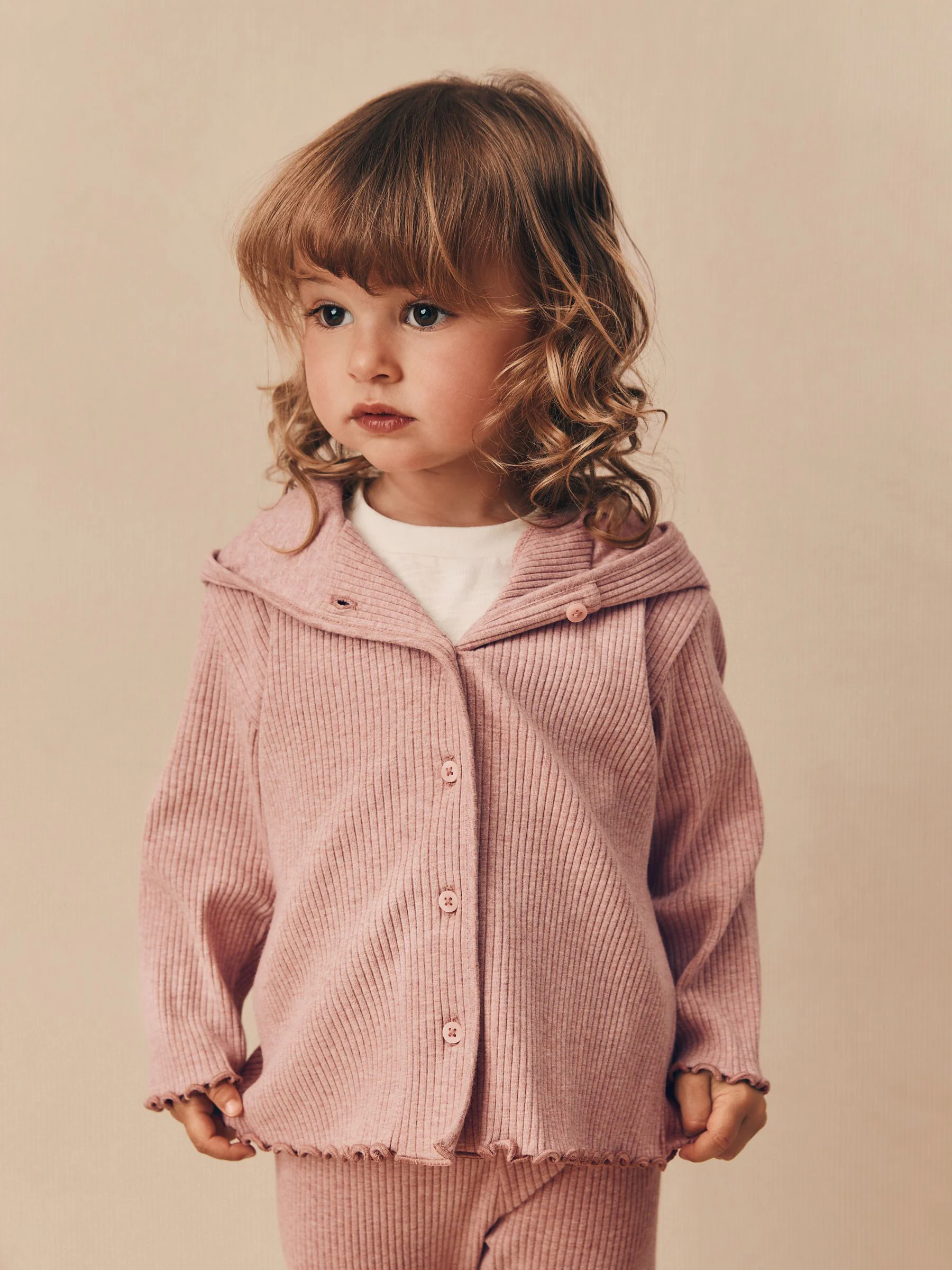 Lichtroze - Set met geribbelde cardigan met capuchon en legging (3mnd -7jr)