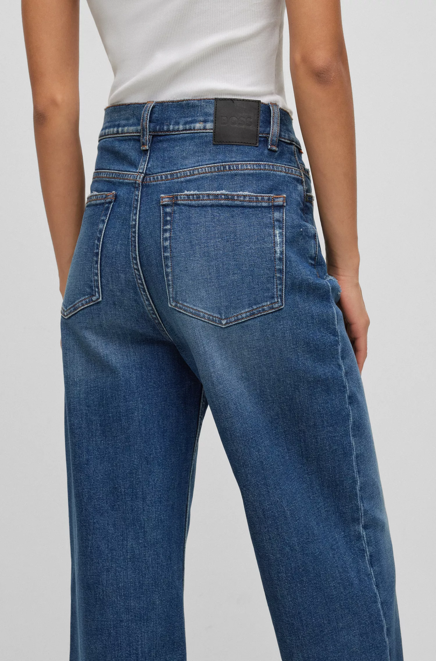 Calça jeans BOSS laranja de cintura alta em denim elástico azul