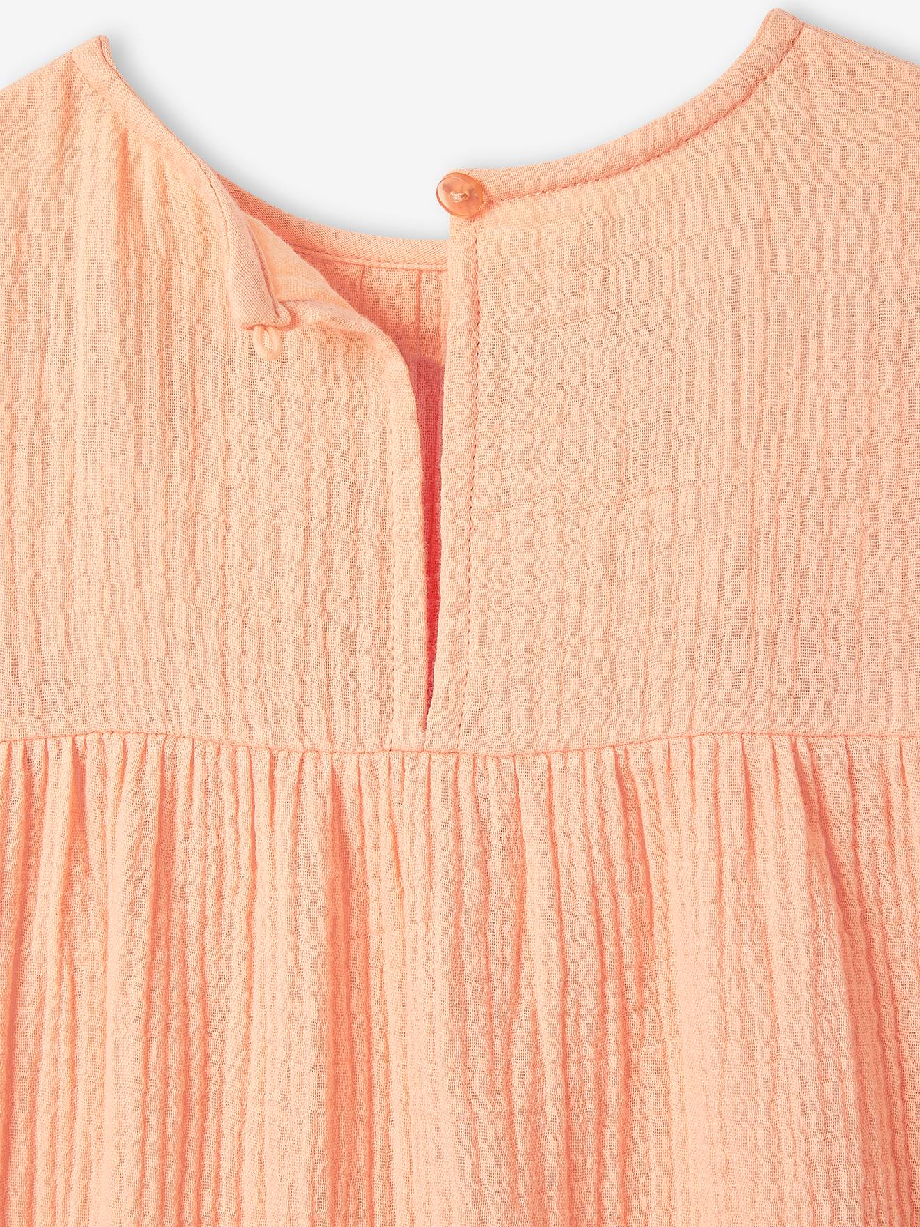 Vestido rosa framboesa em chiffon de algodão para meninas