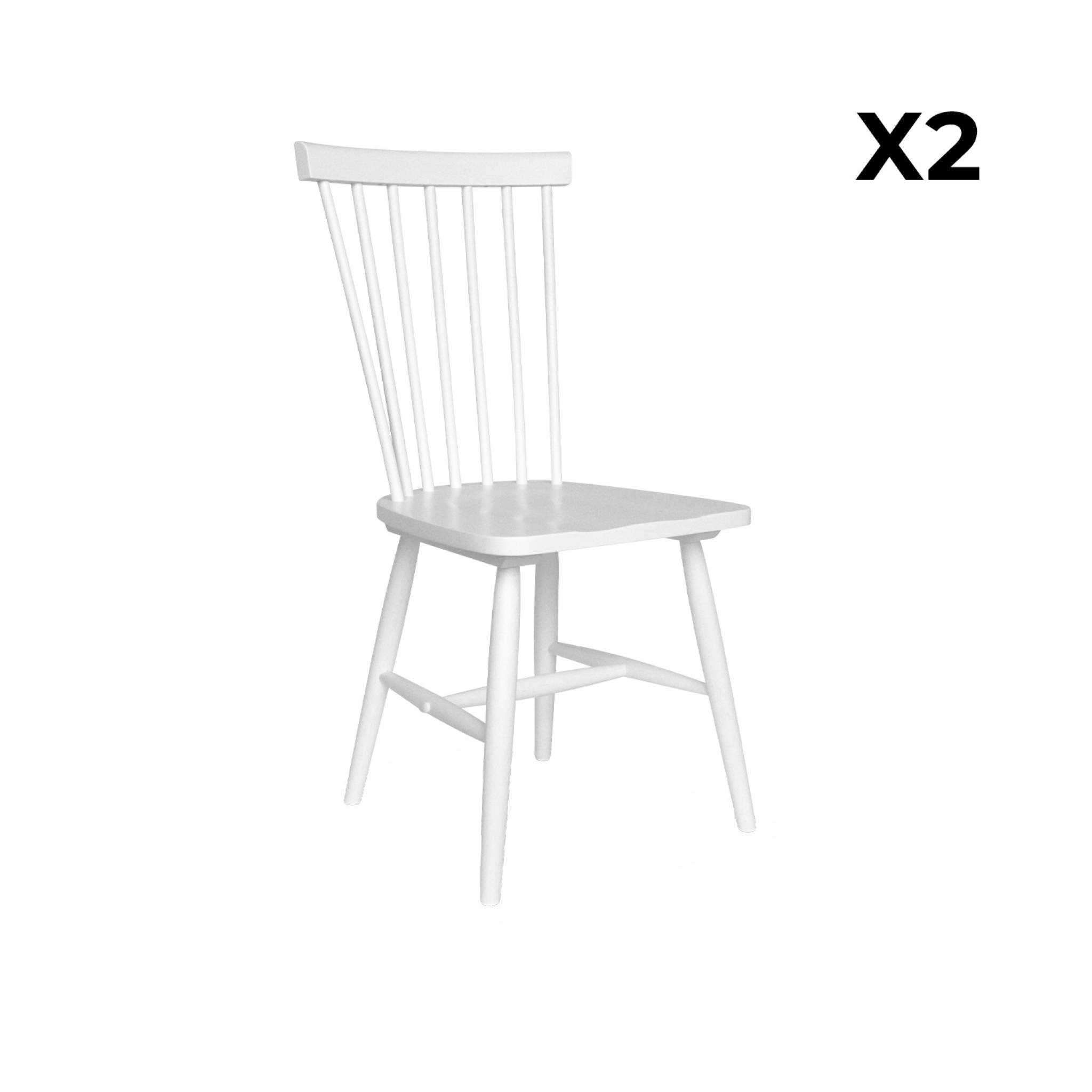 Lot de 2 chaises blanches à barreaux en bois d'hévéa. Romie. L 50.8 x p 44.2 x h 90cm.