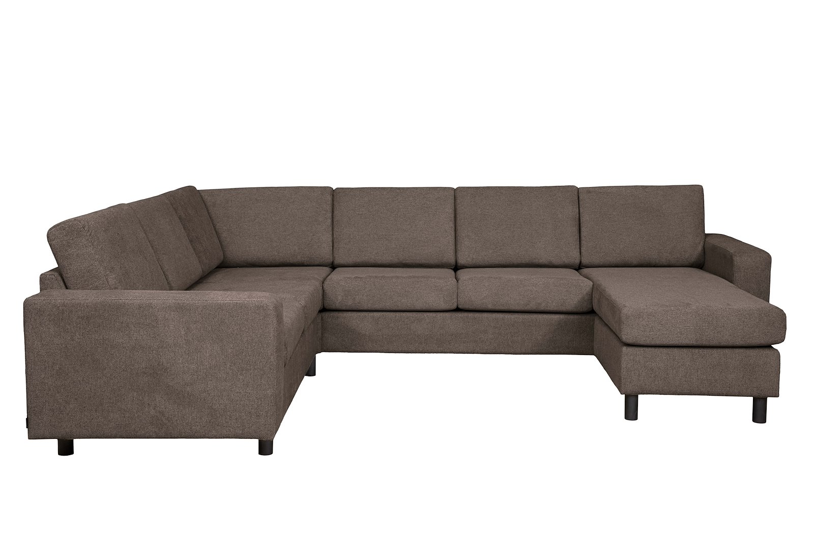 Square U-hjørnesofa Tekstil Enter 108 Wood med arm 4 og runde ben i sort 12 cm. Vendbar sjeselong