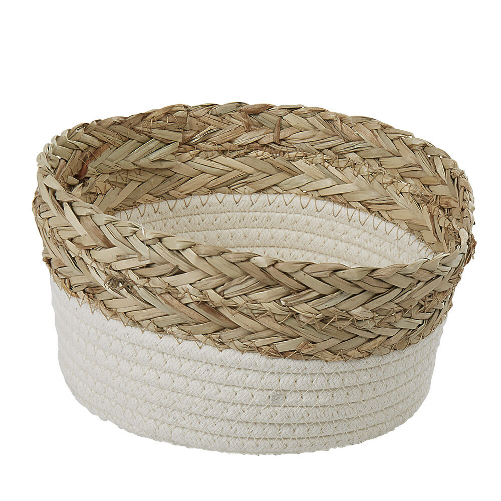 Panière ronde en jonc de mer blanc naturel grand modèle