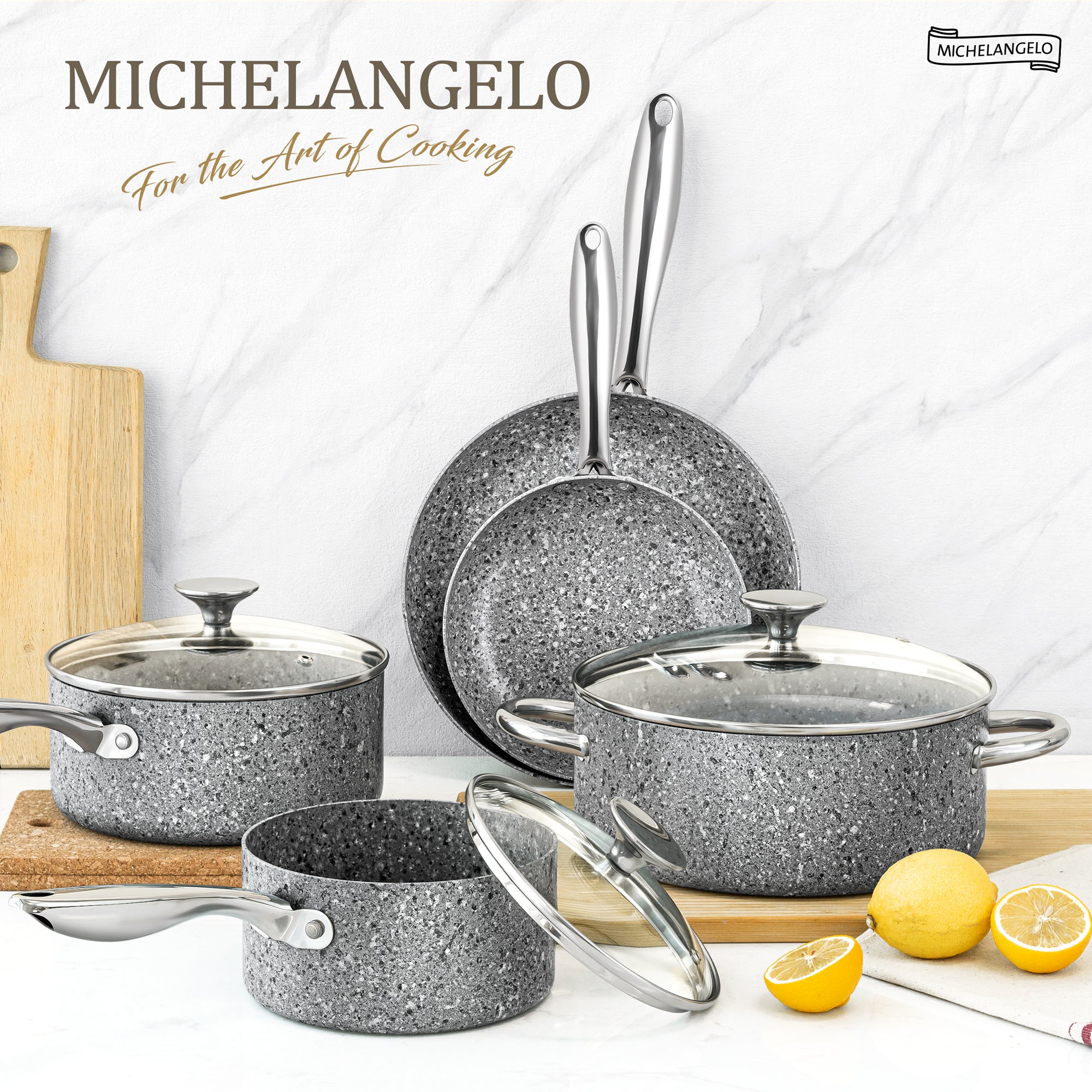 MICHELANGELO Pots and Pans Set 10 Piece, Nonstick Cookware Set 10 Pcs