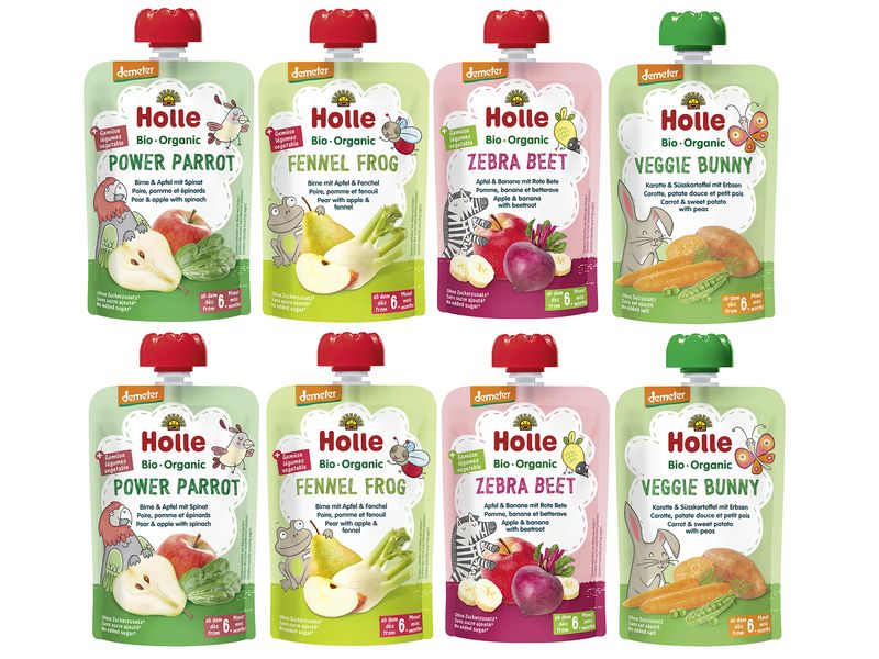 HOLLE Pouchy Probierpaket mit Gemüse, 8 Stück Leckere Mix-Pack für Kinder