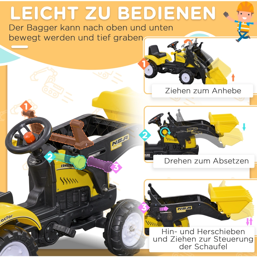 HOMCOM Trettraktor mit Schaufel schwarz, gelb
