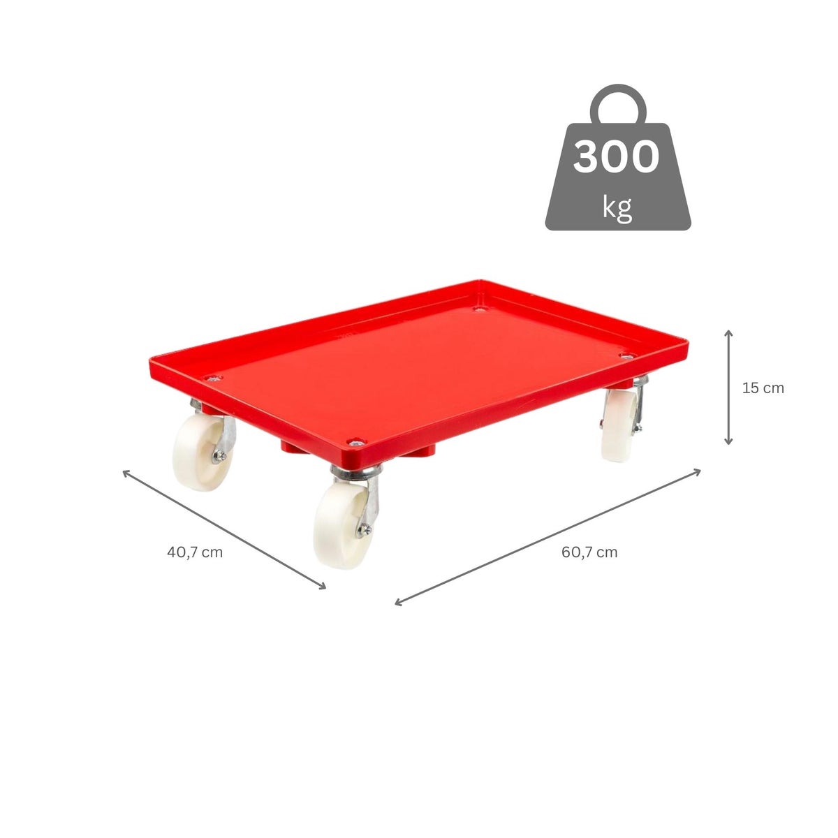 PROREGAL Voordeelset 2x Transportwagens voor Euroboxen 60 x 40 cm met Kunststof Wielen, Rood, Gesloten Dek, 2 Zwenkwielen en 2 Bokwielen, Draagvermogen 300 kg
