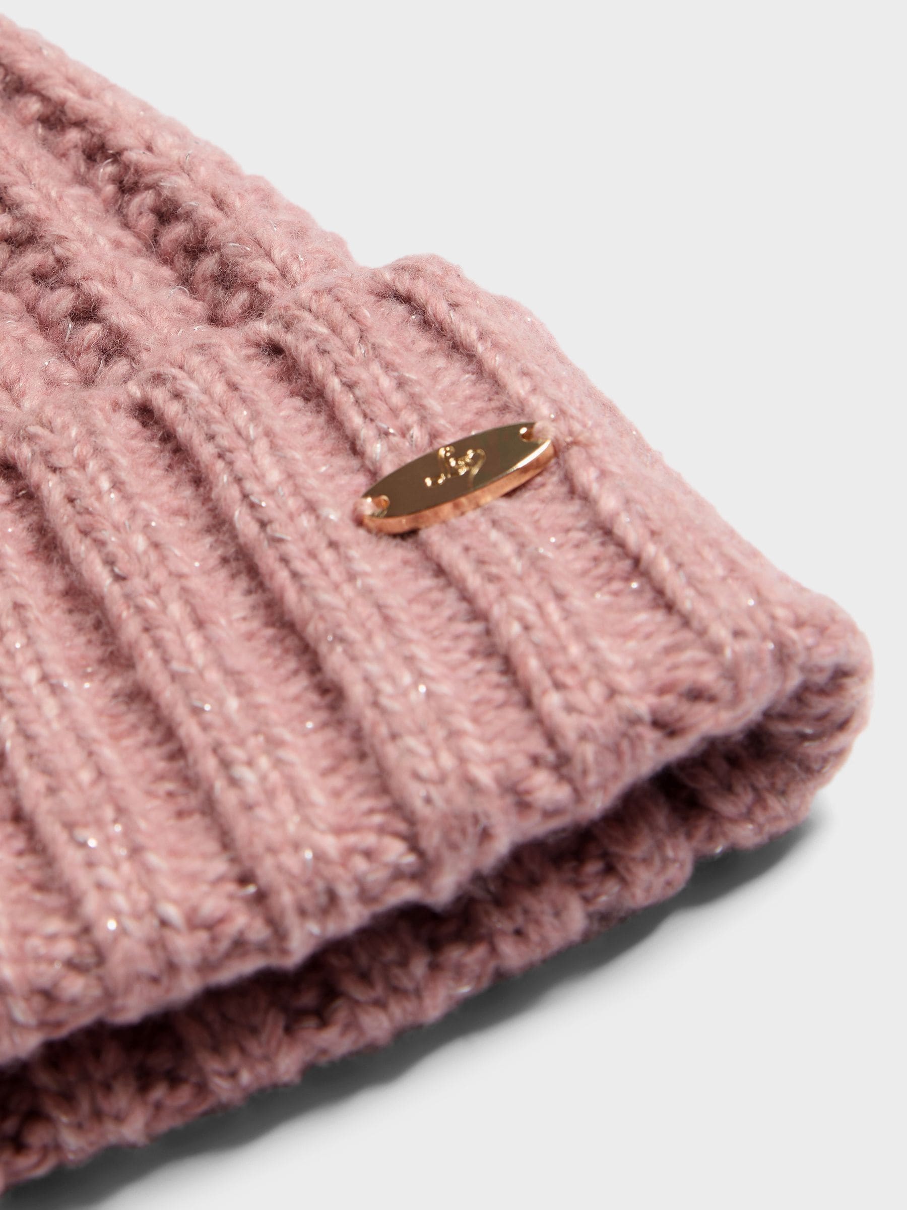 Roze - Lipsy Shimmer Ribbed Pom Hat