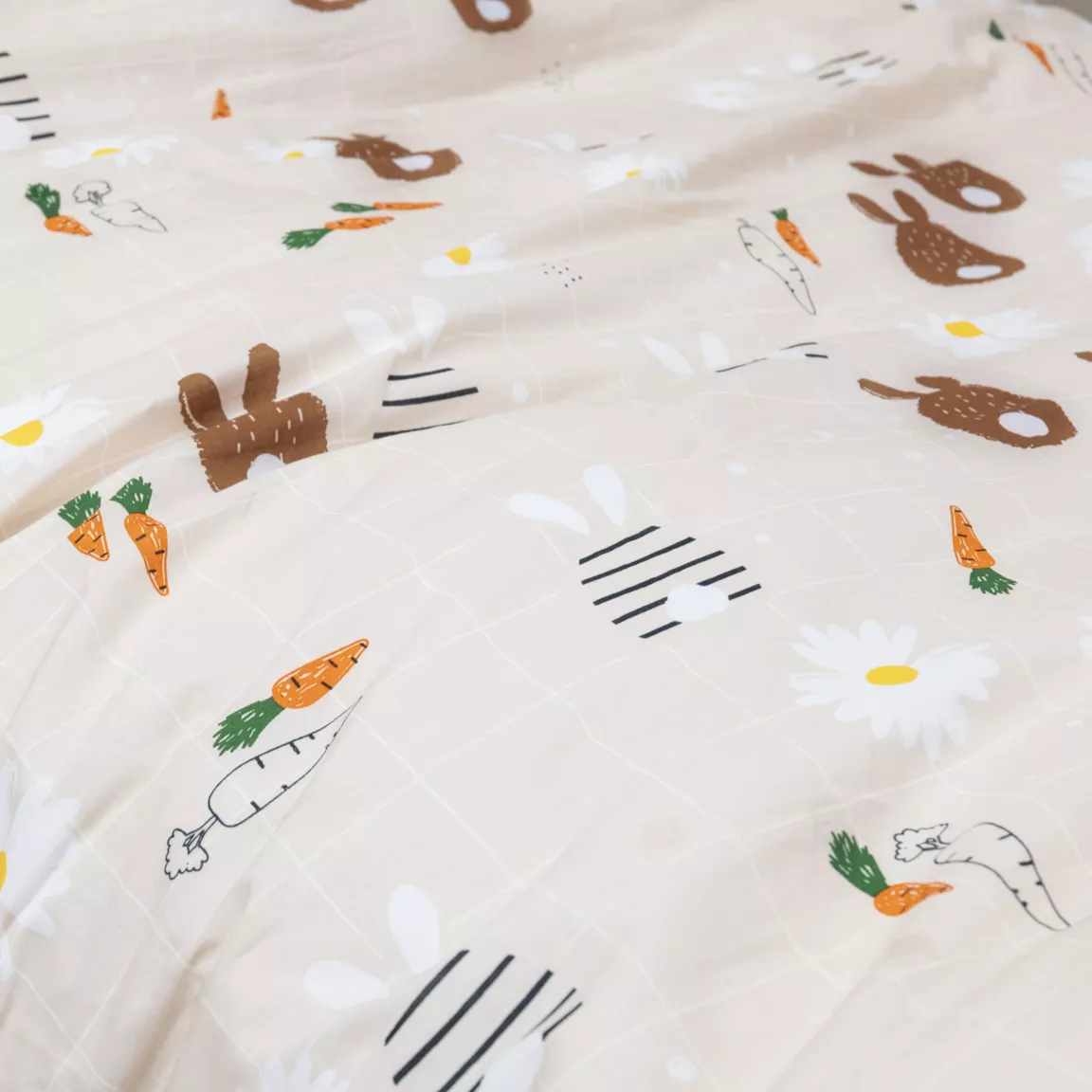 Housse de couette et deux taies enfant coton (200 x 200 cm) Pompon Marron