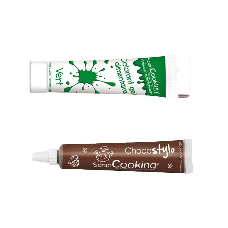 Stylo chocolat + Gel colorant alimentaire vert Scrapcooking