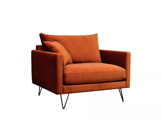 Villabon - Fauteuil XL en velours pieds épingles noirs : Couleur - Rouille