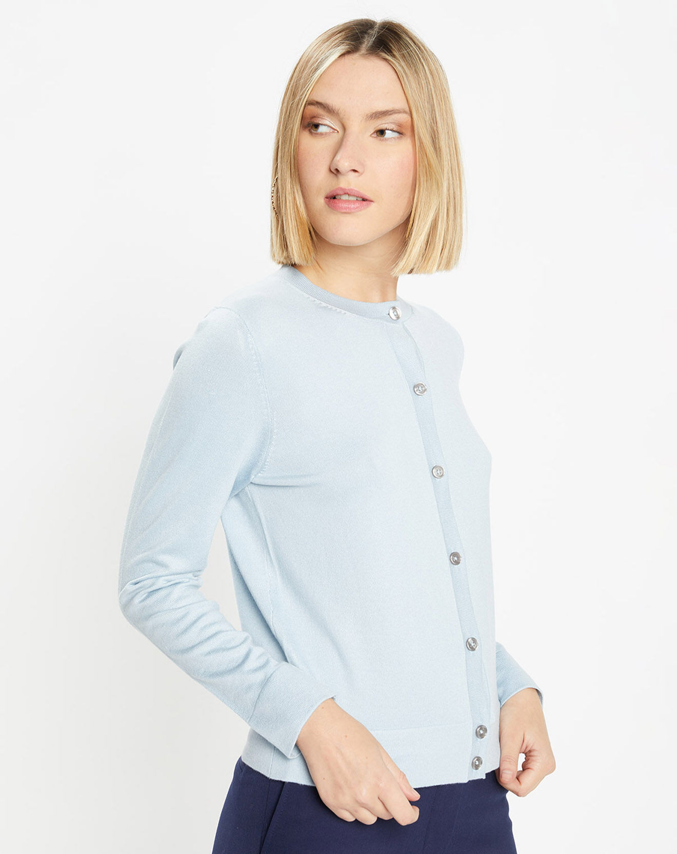 Galeries Lafayette Cardigan droit en Maille fine Dya bleu clair