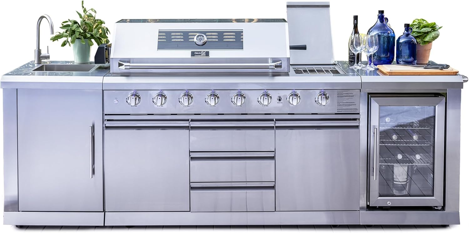 Ondis24 Outdoor-Küche Outdoor-Küche Gasgrill Kühlschrank Spülbecken Edelstahl