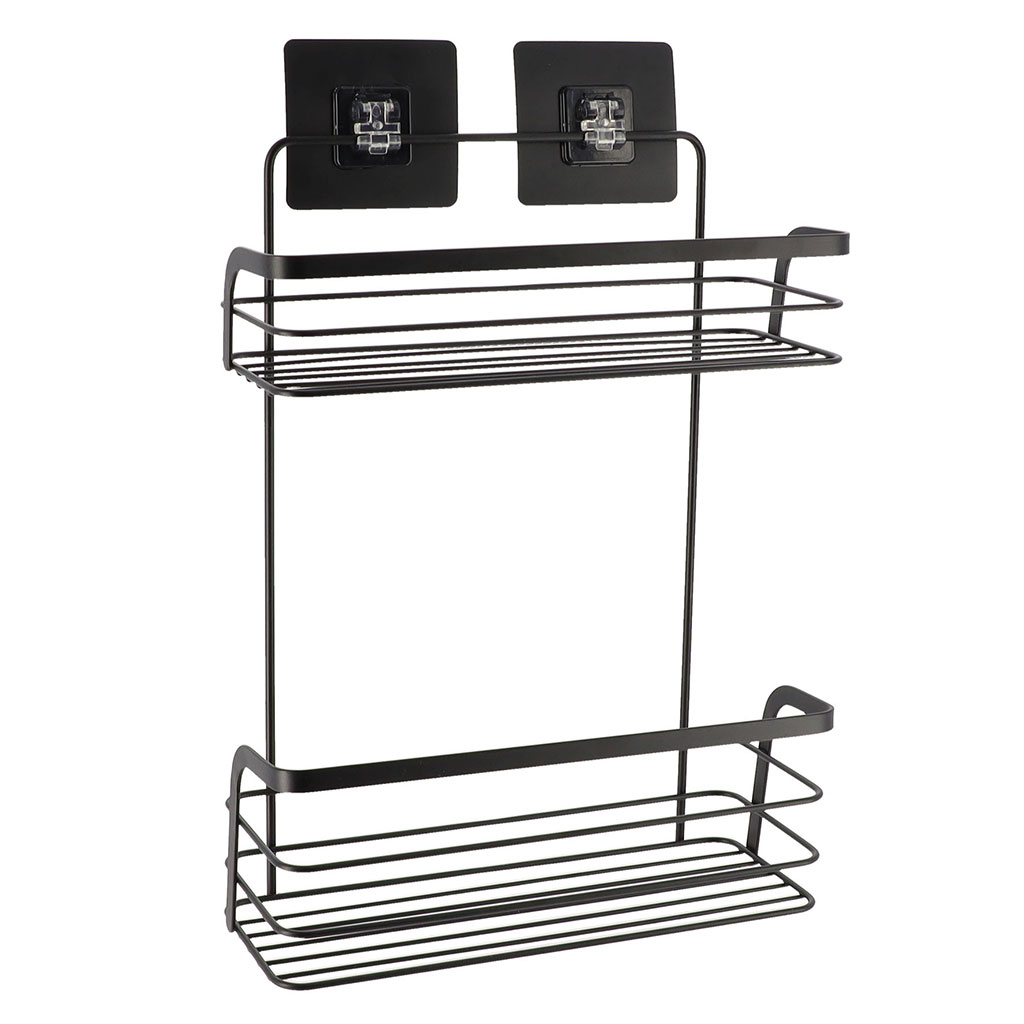 Serviteur de douche adhésif 2 niveaux noir 26.4x39.5x11cm